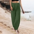thumbnail image 2 of TRUBKH Womens Linen Pants Comfort Resort Wear Plain Drawstring Trousers Straight Leg Lounge Trouser Elastic Waist Cruise Pants Floral Belt Pants Paperbag Pant Pull On Pants Gaucho Pant Army Green L, 2 of 5