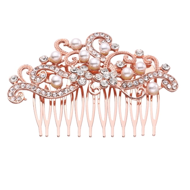 Miangastore Coiffe de Mariée Lot de 1 Or Rose Perle Dorée Strass pour Occasions Formelles