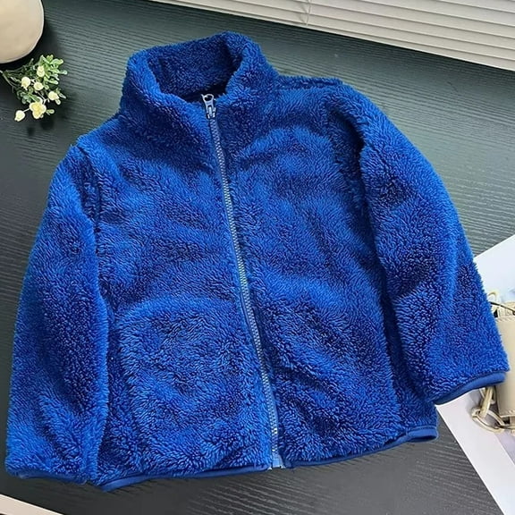 piuwrlz Toddler Jacket for Kids Boys Girls Long Sleeve Outerwear Coats Printed Solid Color Plush Blue Size 8 Years