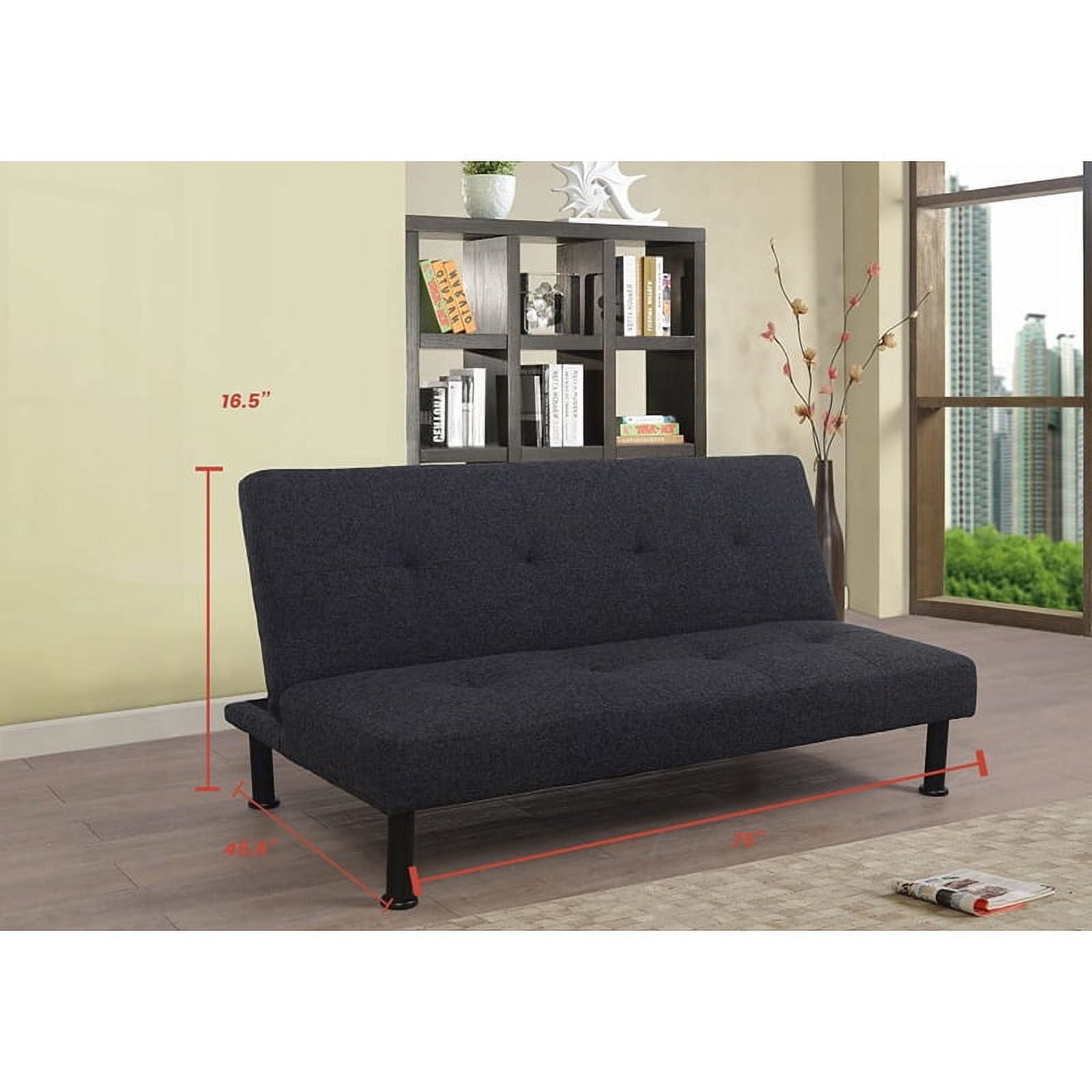 Convertible Futon Sofa Bed Linen Loveseat Adjustable Sleeper Sofa Couch for Living Room Small Apartment,Black