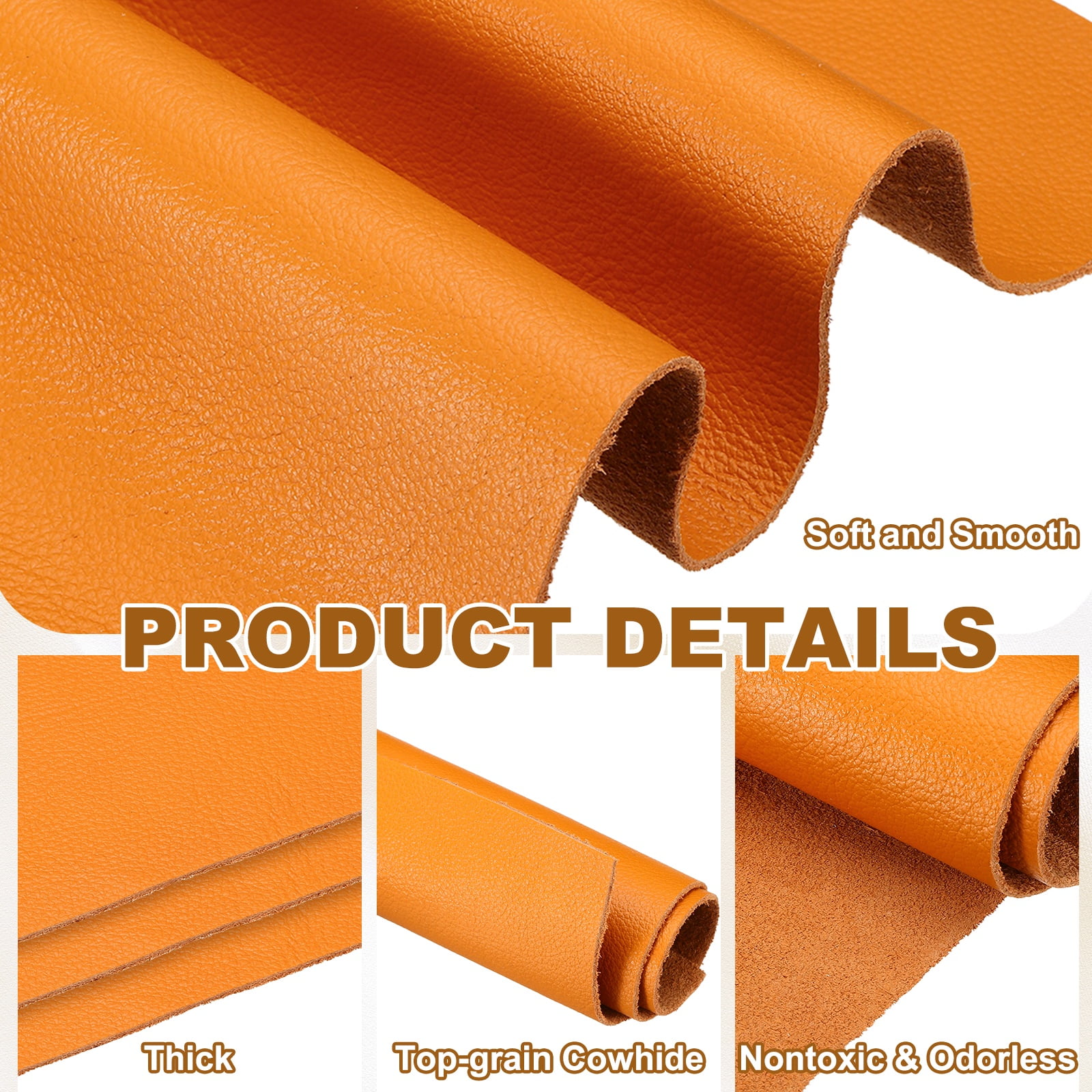 Uxcell 2 Pack Genuine Leather Sheet, 7.9" x 11.8" Cowhide Full Grain Leather Pieces, Pre Cut Sheets for Crafting, Sewing, Tooling, Sheath Making, Orange