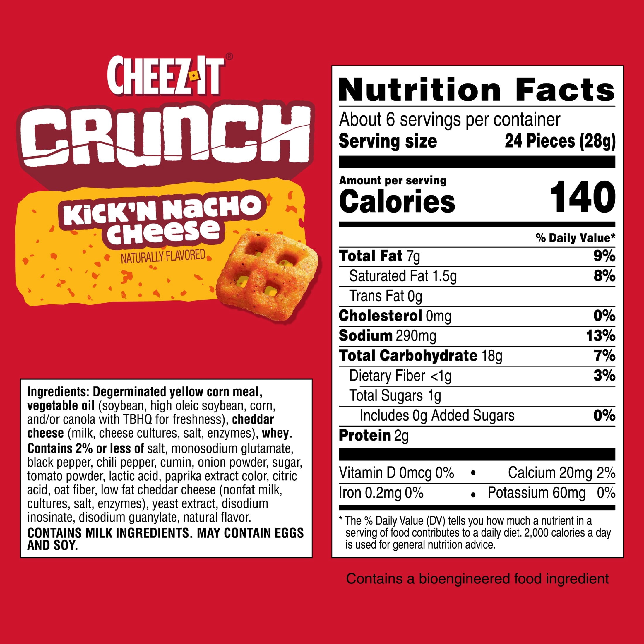 (6 pack) Cheez-It Crunch Kick'n Nacho Cheese Cheesy Baked Snacks, Lunch Snacks, 6.5 oz