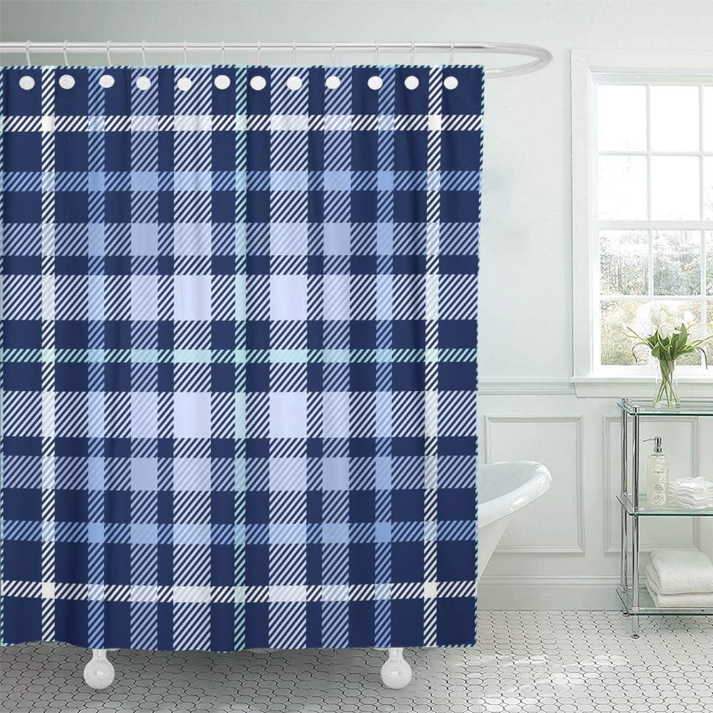 PKNMT Navy Border Tartan Plaid Pattern Traditional Checkered for
