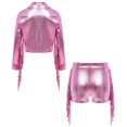 thumbnail image 5 of Doomiva Kids Girls Long Sleeve Shiny Fringe Crop Jacket Top and Metallic Tassel Shorts Sparkly Dance Streetwear Pink 6, 5 of 6