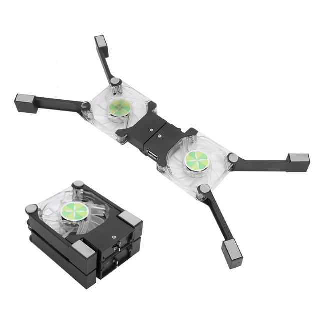 Almohadilla de enfriamiento plegable para computadora portátil DRS03 con ventiladores dobles y luz LED azul (negro)