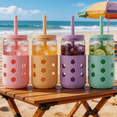 thumbnail image 3 of Mrsdry Glass Cups with Silicone Lids and Straws (4 Pcs), 20oz Drinking Glasses Set with Silicone Sleeves for Coffee Bar Accessories Iced Coffee Cups with Lids, Glass Tumbler Reusable for Gifts, 3 of 12