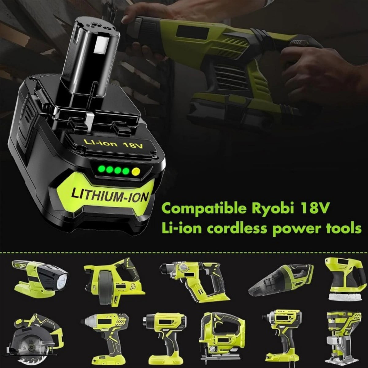 2Pack 8.0Ah Repacement for Ryobi 18V Battery with P117B Charger Compatible with Ryobi Battery 18V P102 P103 P104 P105 P107 P108 P109 Battery & Charger Kit