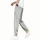 thumbnail image 4 of Puntoco Pantalones de hombre con bolsillos con cordón y seda de hielo de color liso con perneras atadas, 4 of 9