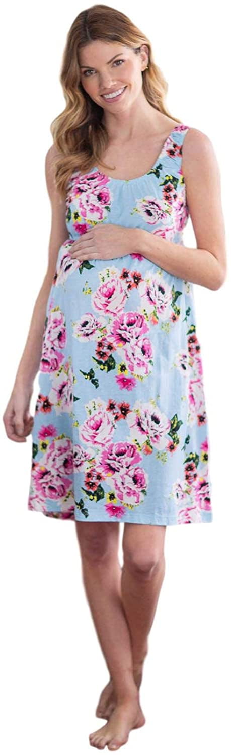 2-in-1 Maternity & Feeding Night Dress- Pastel Blue