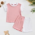 thumbnail image 2 of UAYOTSE Toddler Baby Girl Summer Clothes Ribbed Knit Cotton Cute Summer Outfits Short Sleeves 2 Pieces Shorts Set 6M 4Y,Sizes 2-3 Years, 2 of 7