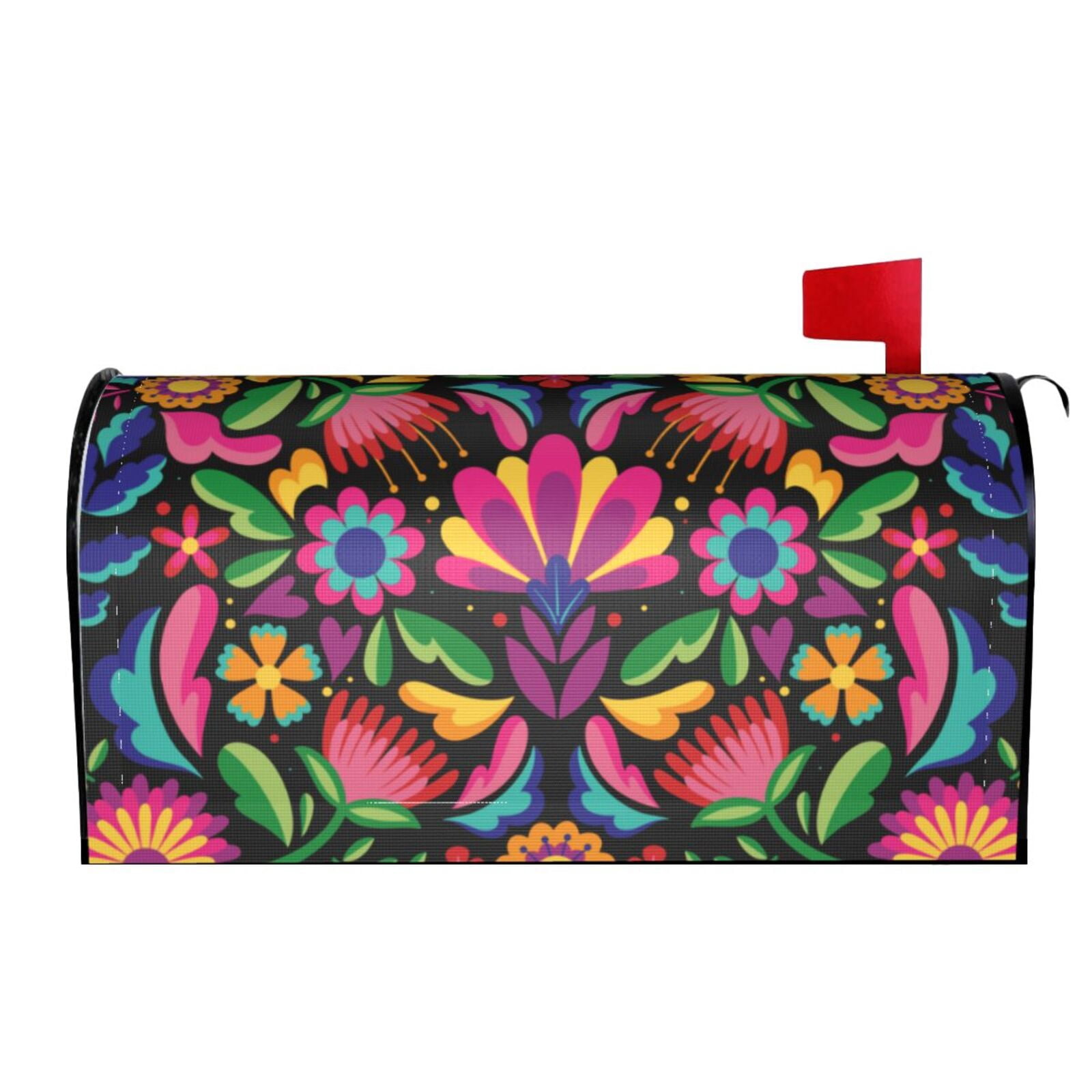 Picia Colorful Floral Embroidery Mexican Magnetic Mailbox Cover Standard Size-
