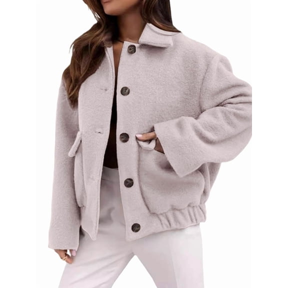 Womens Winter Cropped Wool Coat Single Breasted Casual Loose Short Wool Blend Pea Coat Color XL