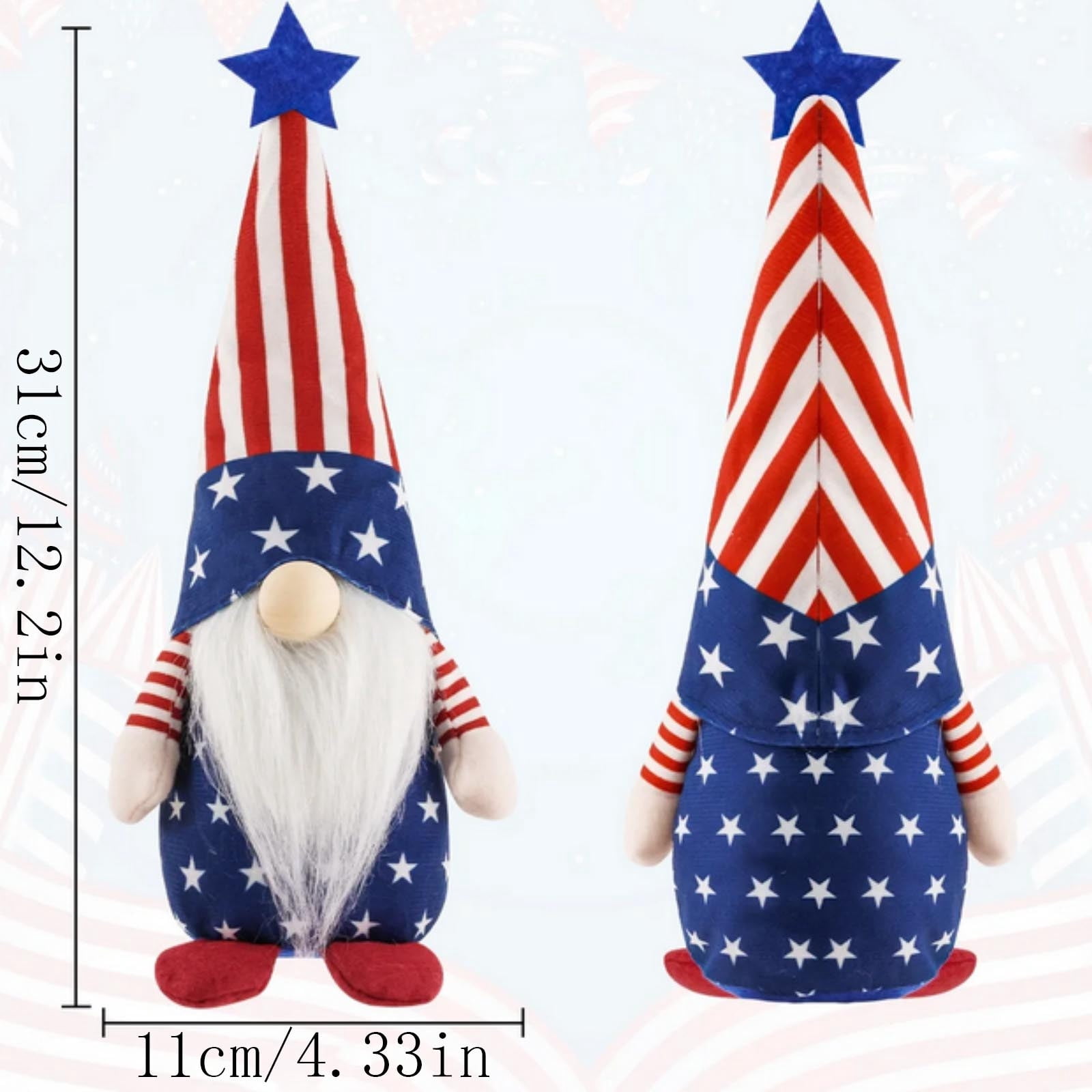 Patriotic Gnome Decorations 4th Of July Decor Set, Plush Independence Day Tabletop Gnome Couple Weighted Bottom Handmade Standing Accent, For Tiered Tray Desk Shelf Memorial Day Home Party