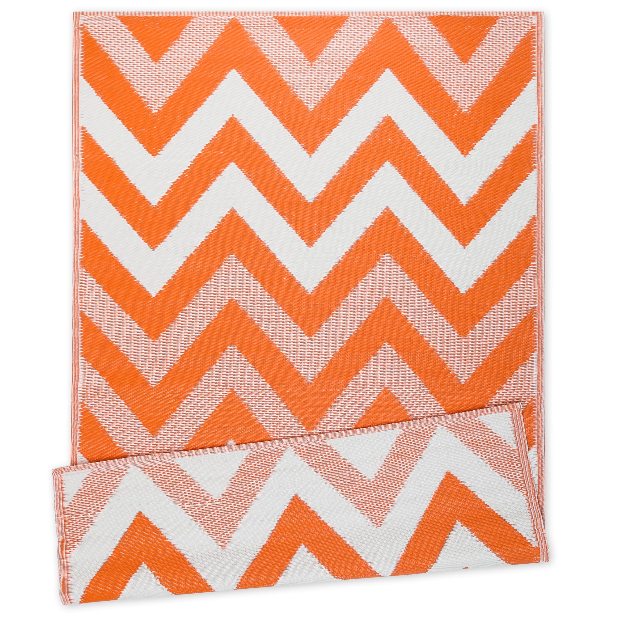 Ninamar Indoor/Outdoor Patio Rug Chevron Orange/White 4'x6