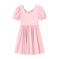 thumbnail image 3 of Girls Summer Casual Dress Puff Short Sleeve Back Criss Cross Midi Dress A Line Flowy Swing Loose Crewneck Sundress 5-15 Years, 3 of 6