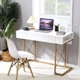thumbnail image 2 of M optimized 42" Home Office Desk, Mid-Century Modern Desk, Makeup Vanity, Writing Desk with 2 Storage Drawers, Metal Frame, Charging Station, 2 of 7