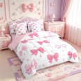 thumbnail image 2 of Manfei Pink Ribbon Bow 7pcs Queen Bedding,Fashion Polka Dot Bedding Comforter Set Queen,Pink Reversible, 2 of 7