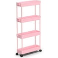 thumbnail image 1 of LLMRR 4 Tier Slim Rolling Cart, Rolling Storage Cart with Lockable Wheels, Bathroom Storage Cart, Mobile Shelving Unit Cart, Storage Organizer for Kitchen Bathroom, Pink, 1 of 6