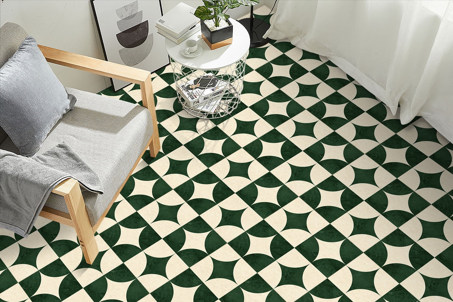 DEWOO 12" x 12" Peel and Stick Floor Tile, 10 PCS Self-Adhesive DIY Vinyl Flooring for Renters, Removable and Waterproof Tile Sticker for Bathroom, Kitchen, Staircase (Retro Green)
