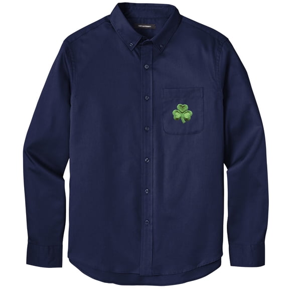 Men's IRISH SHAMROCK PATCH Twill Shirt with Pocket, 2XL Navy Blue