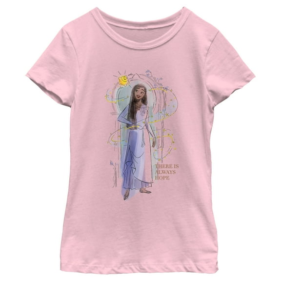 Girl's Disney Wish Asha There is Always Hope Watercolor T-Shirt - Light Pink - Large