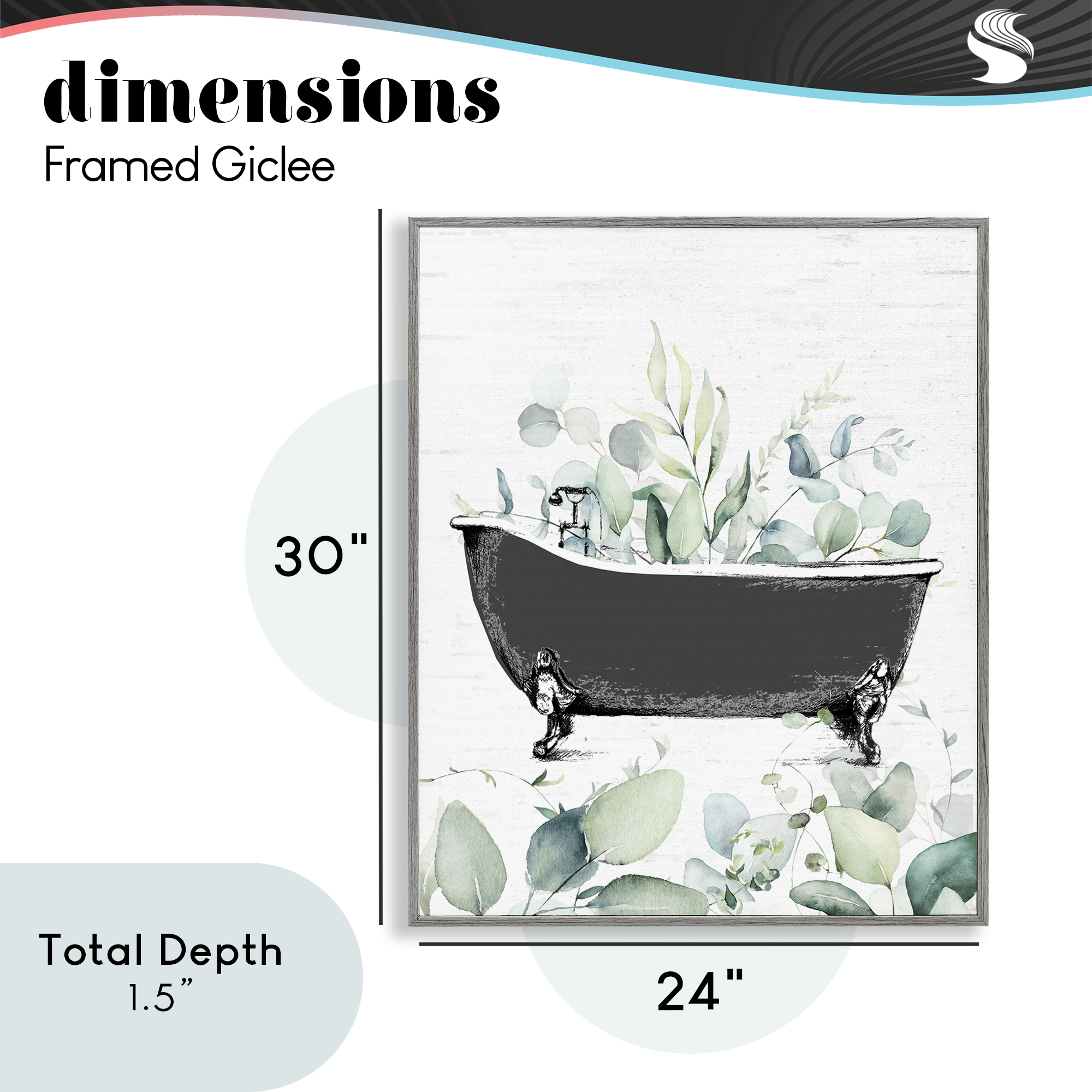 Eucalyptus Leaves Bathtub Gray Framed Giclee Art, design by Lettered and Lined