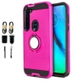 thumbnail image 1 of Value Pack + for Motorola Moto G Stylus XT2043 Metal Titanium Case Hybrid Phone Case Ring Magnet Mount Ready Grip Grids Kick stand Slim Shock Bumper Cover (Pink), 1 of 4
