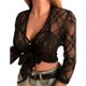 thumbnail image 4 of Txlixc Top corto de primavera y verano para mujer, camiseta negra de manga larga con cuello en V profundo, camiseta de encaje transparente Txlixc moda, 4 of 7