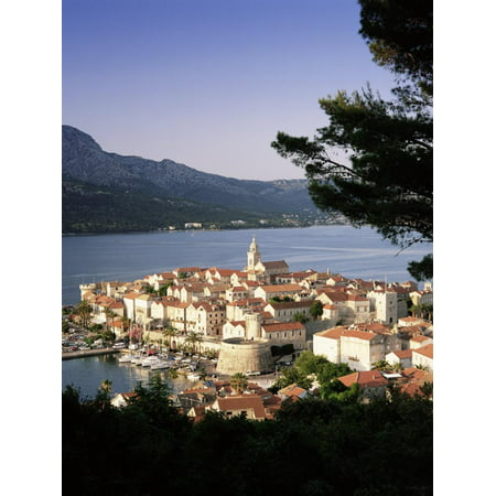 Elevated View of Korcula Town, Old Town of Korcula, Korcula Island, Dalmatian Coast, Croatia Print Wall Art By Gavin