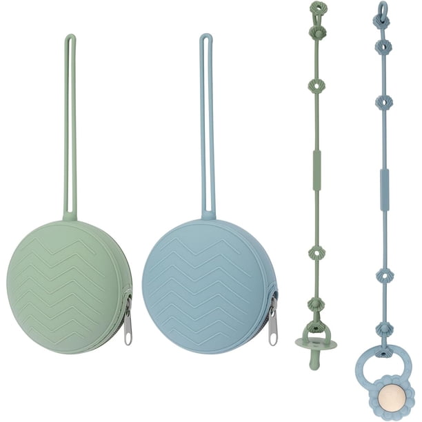 Paquete de 2 ndas de silicona para chupete y correas de seguridad de juguete, bolsas de silicona sin BPA para chupete recién nacido para bebés niños y niñas, estuche portátil de silicona
