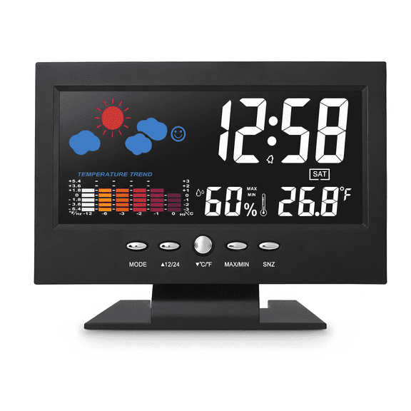 DAYBETTER Color Screen Weather Station Clock, LED Display with Calendar Alarm Temp Humidity Light Weather, for Bedroom Desk Home Office
