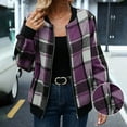 thumbnail image 3 of Otntypg Bomber Jackets for Women Fall Long Sleeve Casual Full Zip up Plaid Jacket Loose Fit Cardigan Lightweight Outwear Coat with Pockets Purple XL, 3 of 9