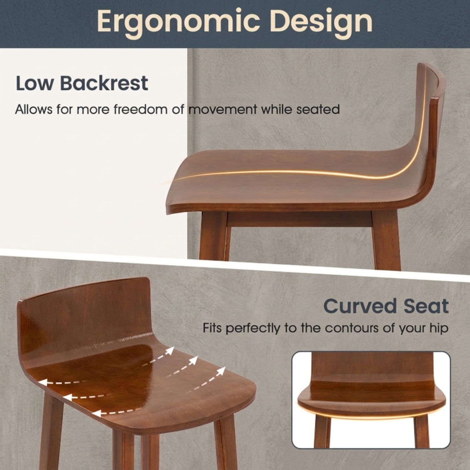 Furnibear Wood Dining Chair Set of 2 Farmhouse Kitchen Dining Room Chairs Mid-Century Modern Armless Side Chairs for Kitchen Dining Room, Brown