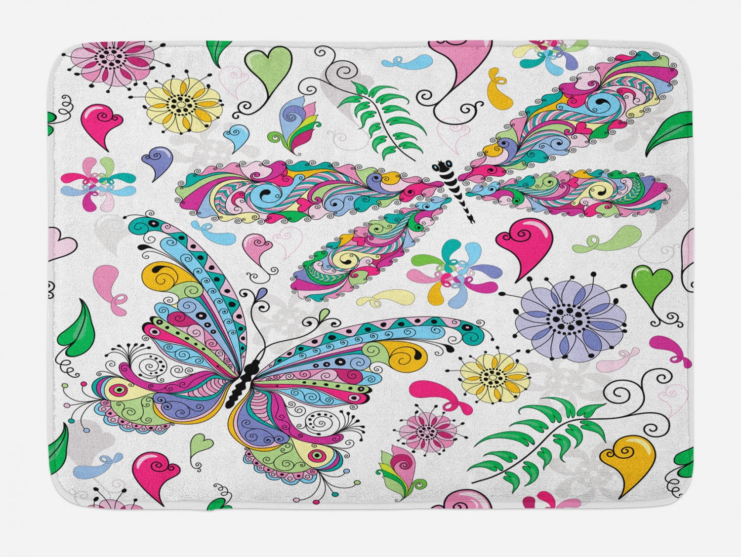 Dragonfly Bath Mat, Butterfly Dragonfly Paisley Complex ...