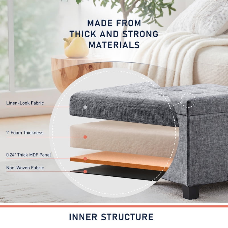 Ornavo Home 15 Inch Folding Storage Ottoman with Storage, Square Cube Linen Small Storage Ottoman Foot Rest Stool with Legs