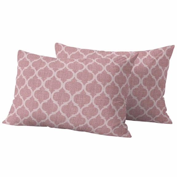 Outdoor Waterproof Throw Pillow Covers Set of 2 Moroccan Texture Decorative Pillowcases Lumbar Outdoor Pillows Cushion Case 20x12 Inch Retro Pink Linen Patio Pillows for Couch Sofa Bed Garden