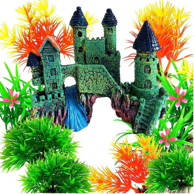 Plantas decorativas para acuario, tamaño de 10 piezas, plantas de acuario, decoración de plástico y decoración de adorno de cueva de poliresina de roca