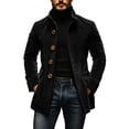 thumbnail image 4 of Ecqkame Men's Lapel Single Breasted Coats Long Sleeve Pocket Solid Color Coat Daily Casual Business Outerwear Black XL, 4 of 5