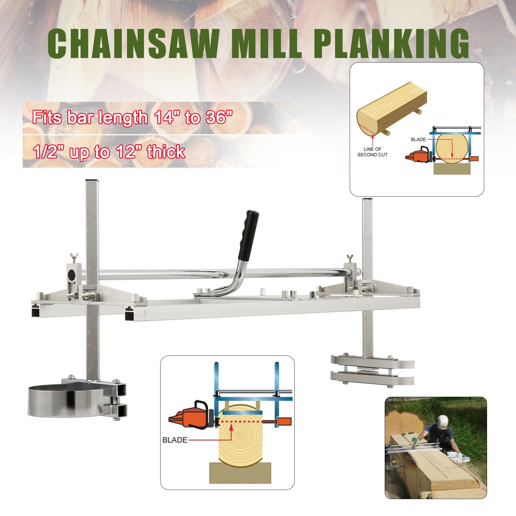 Portable Chainsaw Mill 14" to 36" Guide Bar Wood Cutting Sawmill