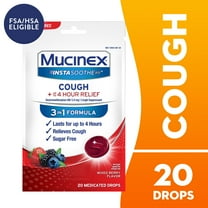 Mucinex Instasoothe Cough Drops Sugar Free, FSA/HSA, Mixed Berry Flavor, 20 Medicated Cough Drops