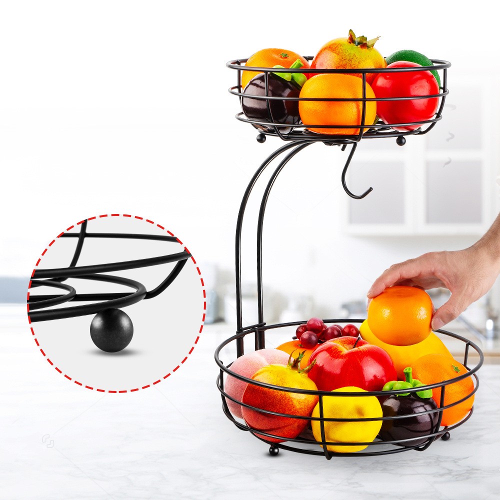 Alexda 2 Tier Metal Fruit Basket Holder With Banana Tree Detachable ...