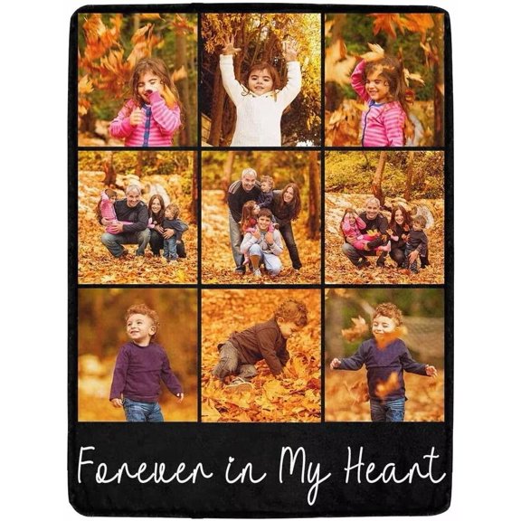 AISENIN Customized Blanket with Photo Texts Customizable Throw Blanket for Mom Dad Couple, 9 Photos Throw Blanket with Texts,Forever in my heart Blanket for Son Daughter Husband Wife