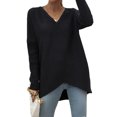 thumbnail image 2 of Sunloudy Suéter de otoño para mujer, suéter de punto de manga larga con cuello en V de color sólido con dobladillo irregular para damas, S / M / L / XL Sunloudy  moda, 2 of 8