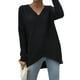 thumbnail image 2 of Sunloudy Suéter de otoño para mujer, suéter de punto de manga larga con cuello en V de color sólido con dobladillo irregular para damas, S / M / L / XL Sunloudy  moda, 2 of 8