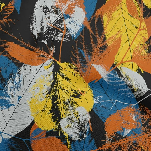 oneOone Polyester Spandex Black Fabric Leaves Sewing Material Print Fabric By The Yard 56 Inch Wide