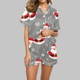 thumbnail image 2 of Christmas Lounge Set for Women Button Down Short Sleeve Shirt with Shorts 2 Piece Reindeer Print Cute Soft Sleepwear, 2 of 5