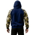 thumbnail image 5 of Pullover Hoodie with Camouflage Print Sleeves Drawstring Hood Front Pouch Pocket Long Sleeve Casual Sweatshirt for Men Women Dark Blue L, 5 of 5