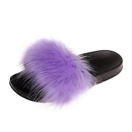 

Cptfadh Slippers For Women Shoes Women s Fashion Color-Blocking Plush Slippers Casual Flat Sasual Slippers