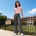 thumbnail image 3 of XINXIAOO Girl Uniform Pants Formal Flare Leg Cargo Pants Pull On Chino Elastic Waist with Pockets Girls Grey Pants Girls Pants Size 7-8 Years, 3 of 7