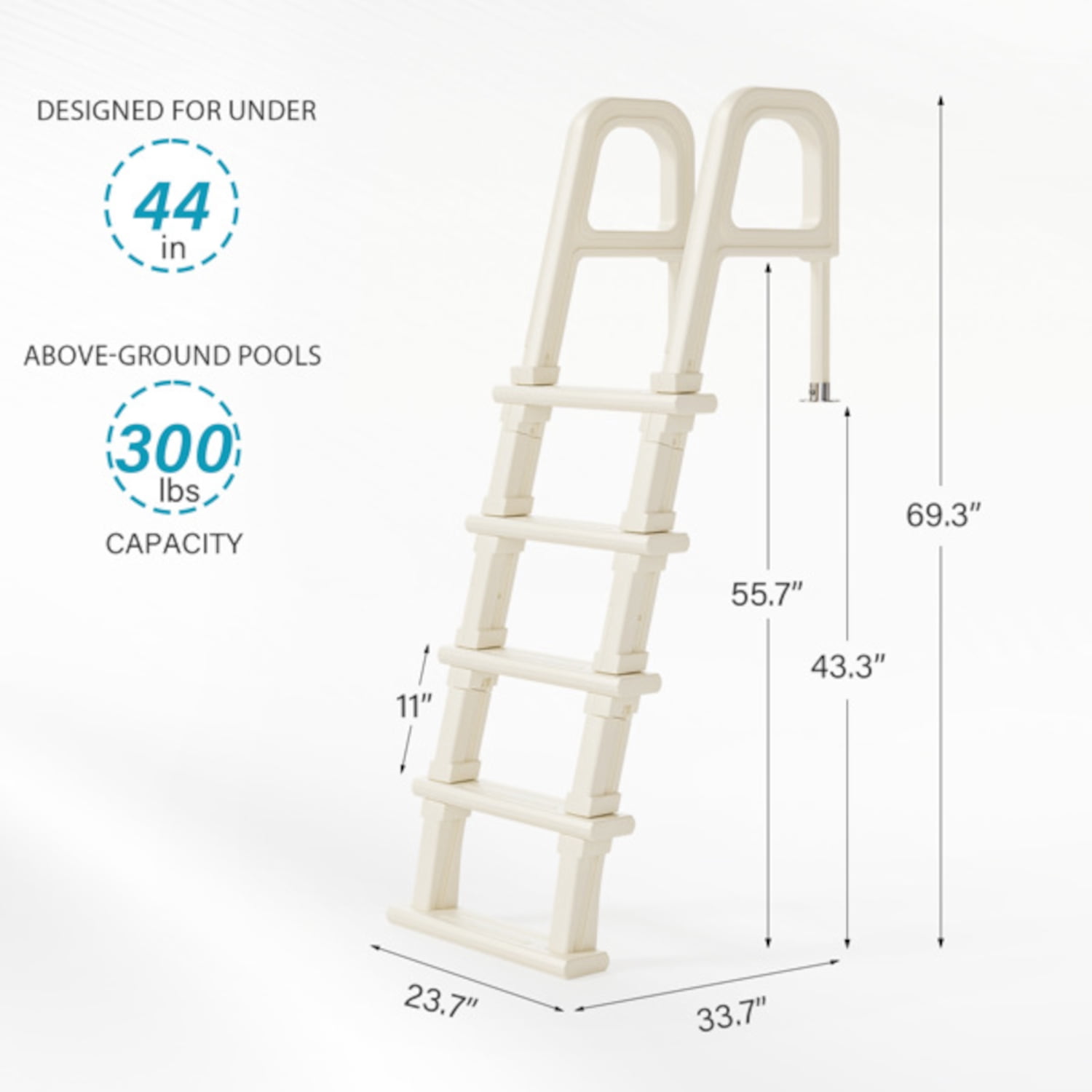 Alvantor Heavy Duty In-Pool Ladder with 5 Non-Slip Steps and Handrails for Above Ground Pools 47 to 54 in Deck Height White